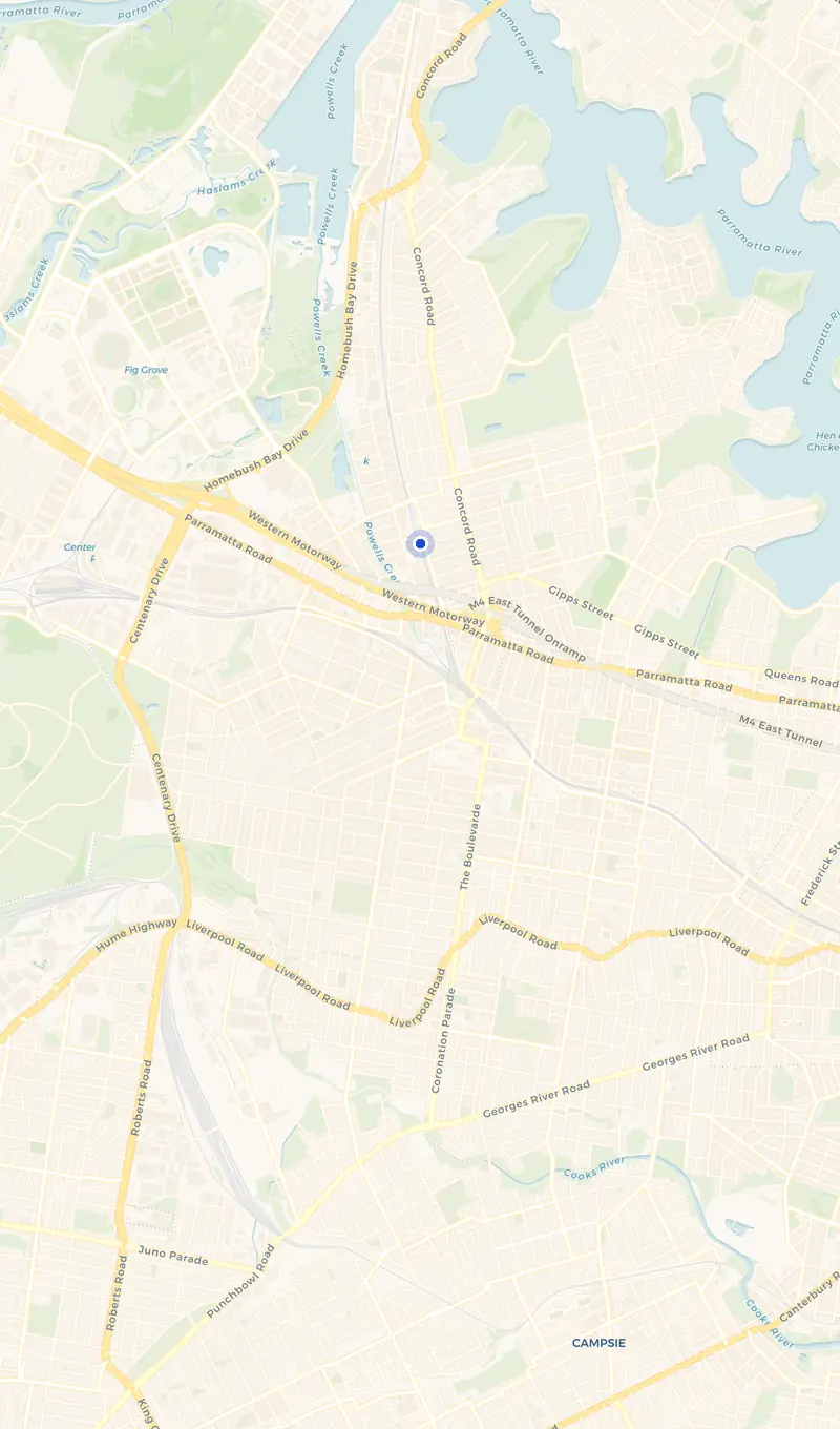 Map of the North Strathfield service area and the surrounding suburbs we cover.