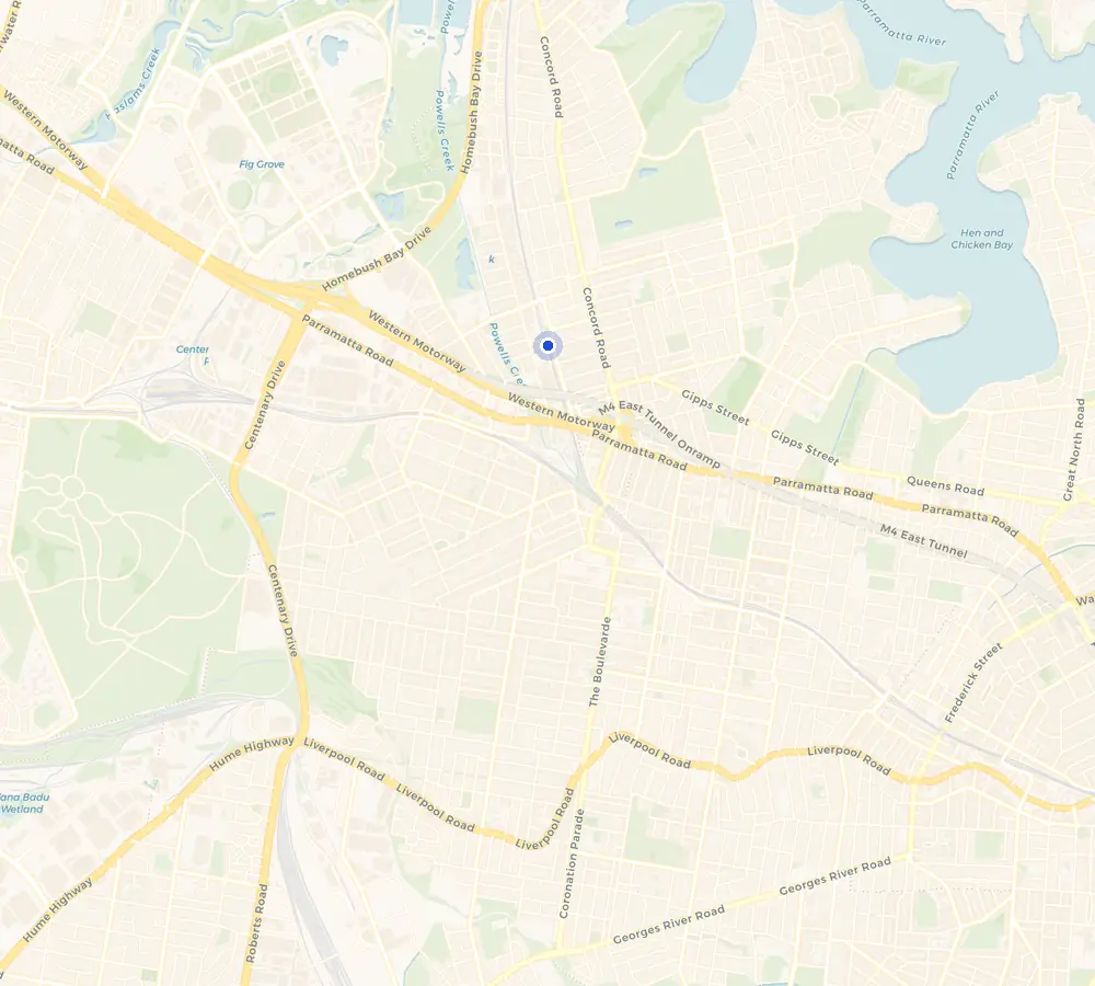 Map of the North Strathfield service area and the surrounding Inner West, showing North Strathfield and the nearby streets we cover.