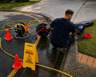 Plumber inspecting a blocked drain in North Strathfield