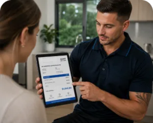 Plumber explaining a service estimate in North Strathfield